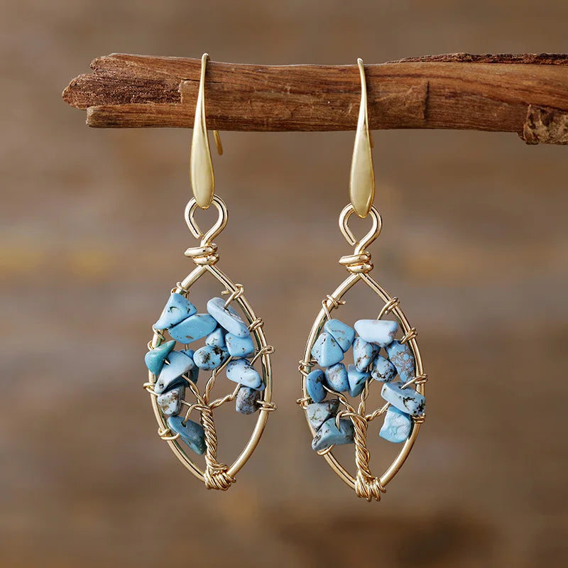 Gold Wire-Wrapped Gemstone Chip Earrings
