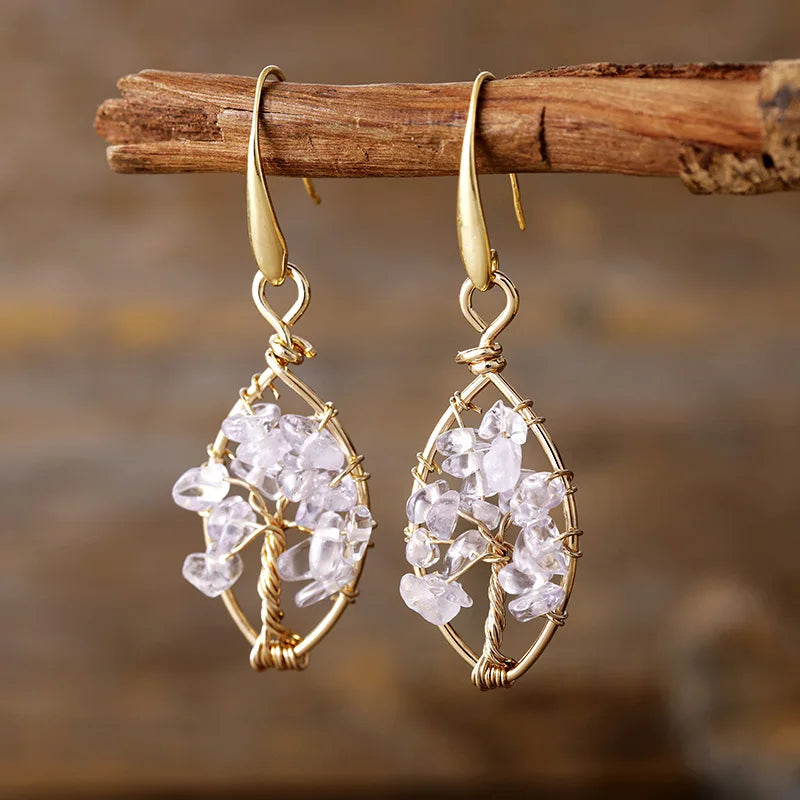Gold Wire-Wrapped Gemstone Chip Earrings