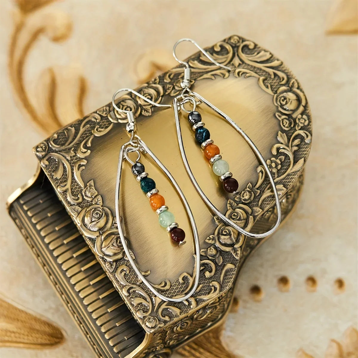 Teardrop Frame Bead Earrings