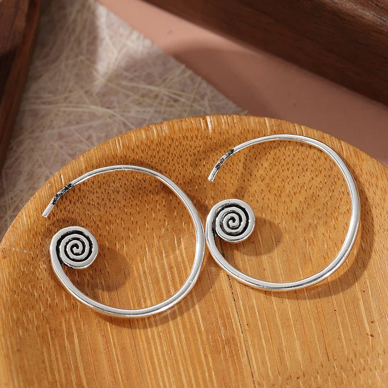 Large Silver Spiral Hoop Earrings