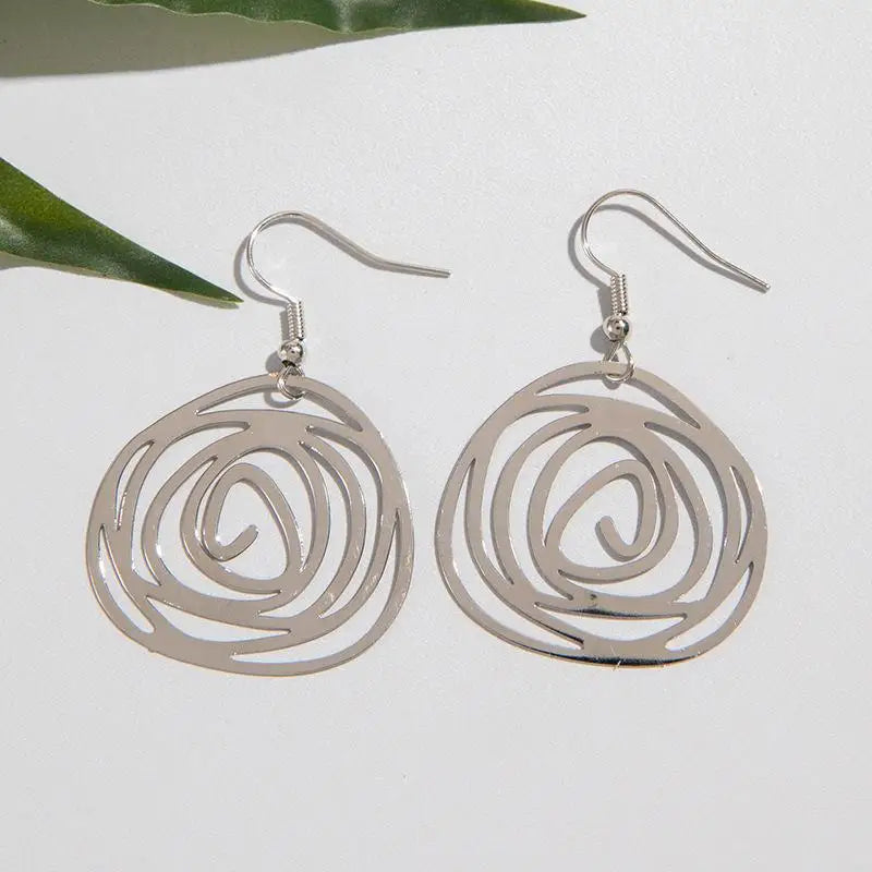 Minimalist Silver Spiral Disc Dangle Earrings
