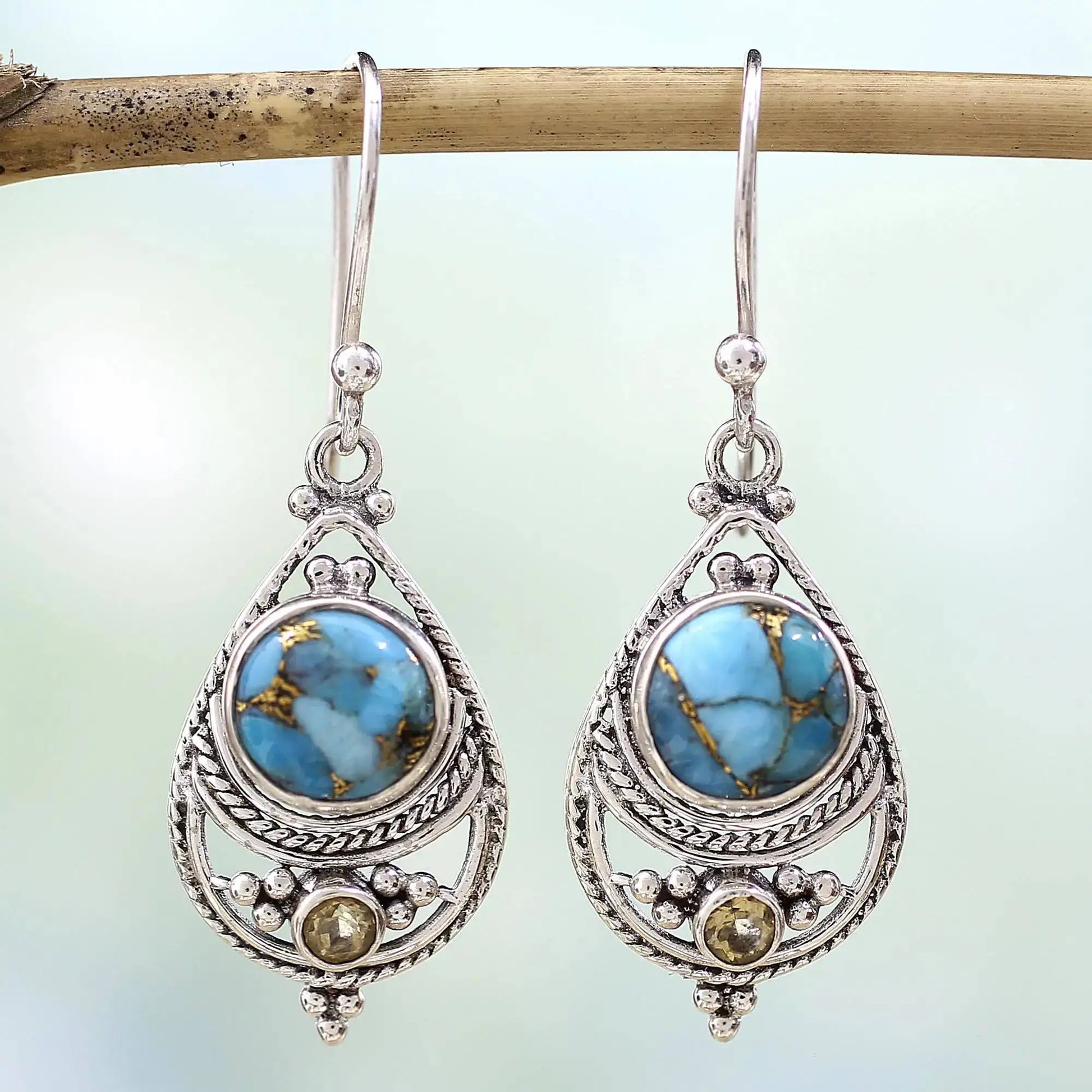 Handcrafted Turquoise Silver Drop Earrings