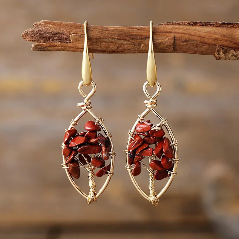 Gold Wire-Wrapped Gemstone Chip Earrings