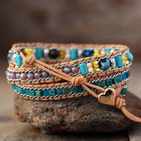 Boho Style Jasper & Opal Leather Wrap Bracelet