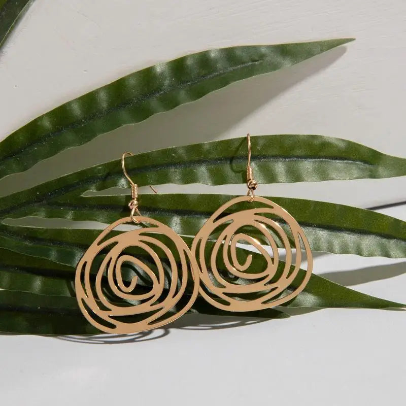 Minimalist Silver Spiral Disc Dangle Earrings