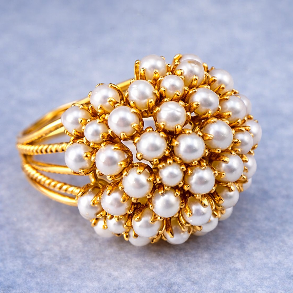 Vintage Inspired White Faux Pearl Cluster Ring