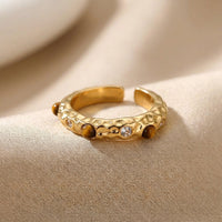 Vintage Style Green Stone Golden Forged Ring