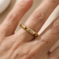 Vintage Style Green Stone Golden Forged Ring