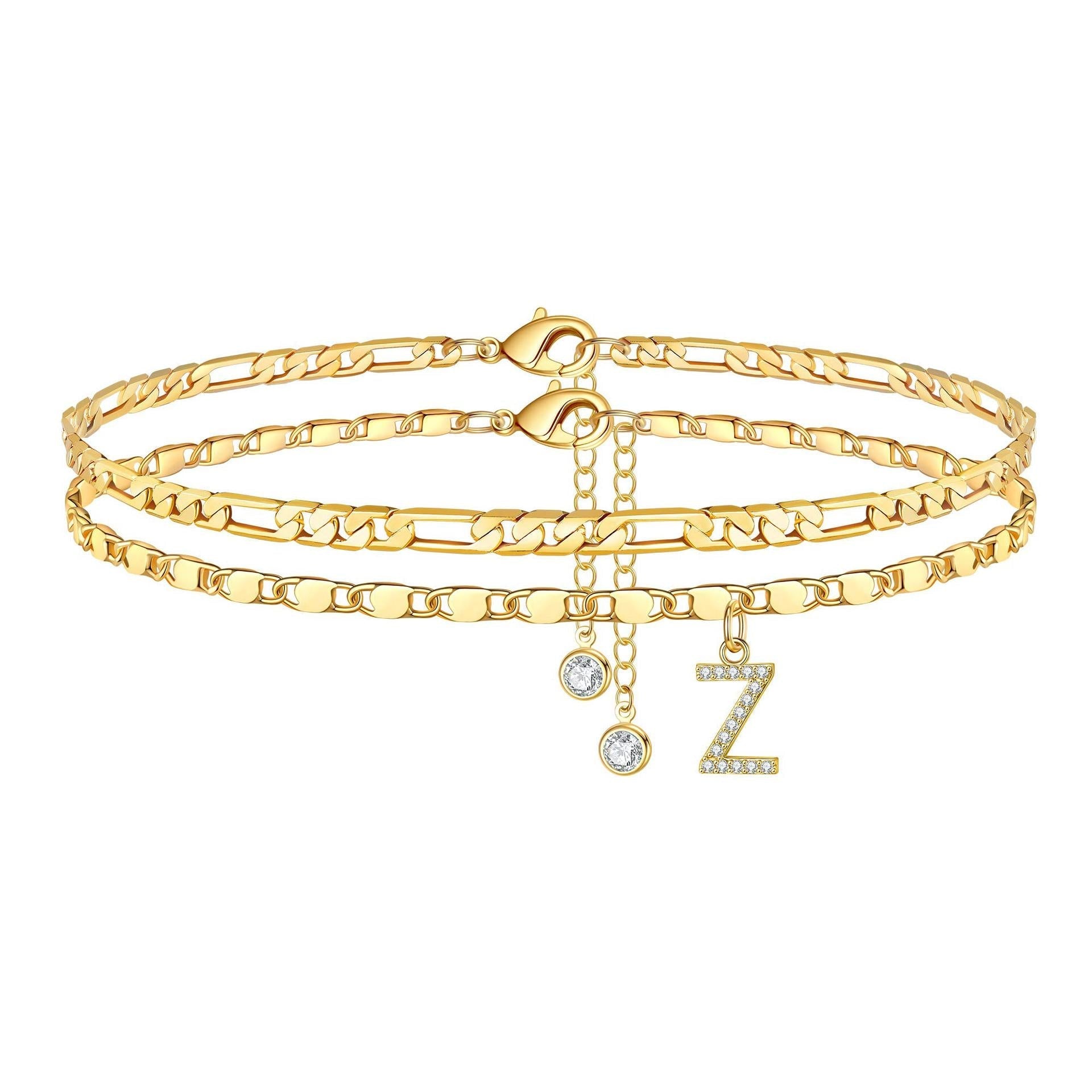 2 Piece Diamond Initial Anklet Set