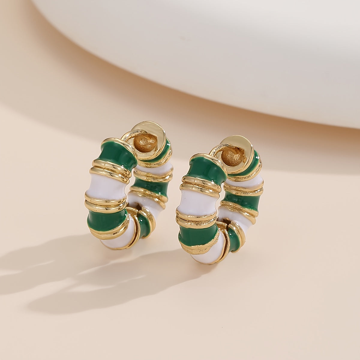 Vintage Enamel Huggie Hoop Earrings with Gold Accents