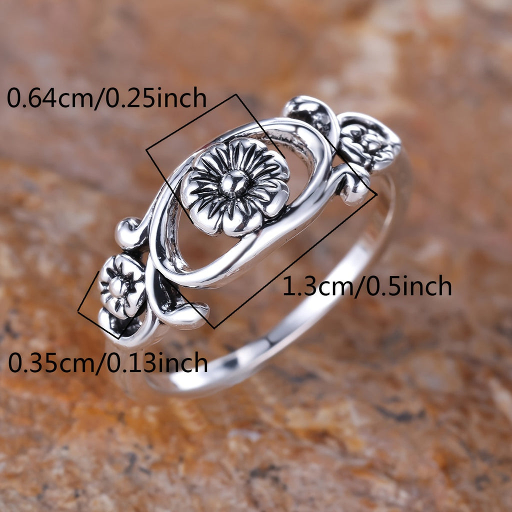 Vintage Bohemian Design Silver Plated Flower Ring