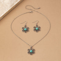 Vintage Boho Turquoise Flower Earrings Necklace Jewelry Set