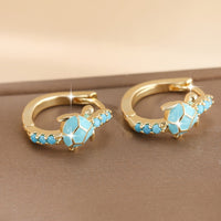 Vintage Turquoise Turtle Round Hoop Earrings