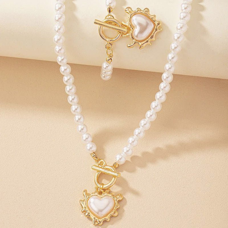2pc Beaded Heart Pendant Bracelet and Necklace Set