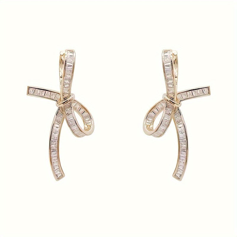Elegant Baguette Diamond Ribbon Drop Earrings