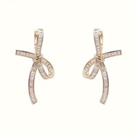 Elegant Baguette Diamond Ribbon Drop Earrings