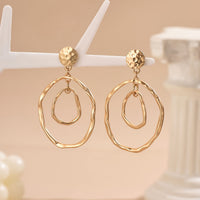 Boho Style Hammered Gold Double-Hoop Drop Earrings