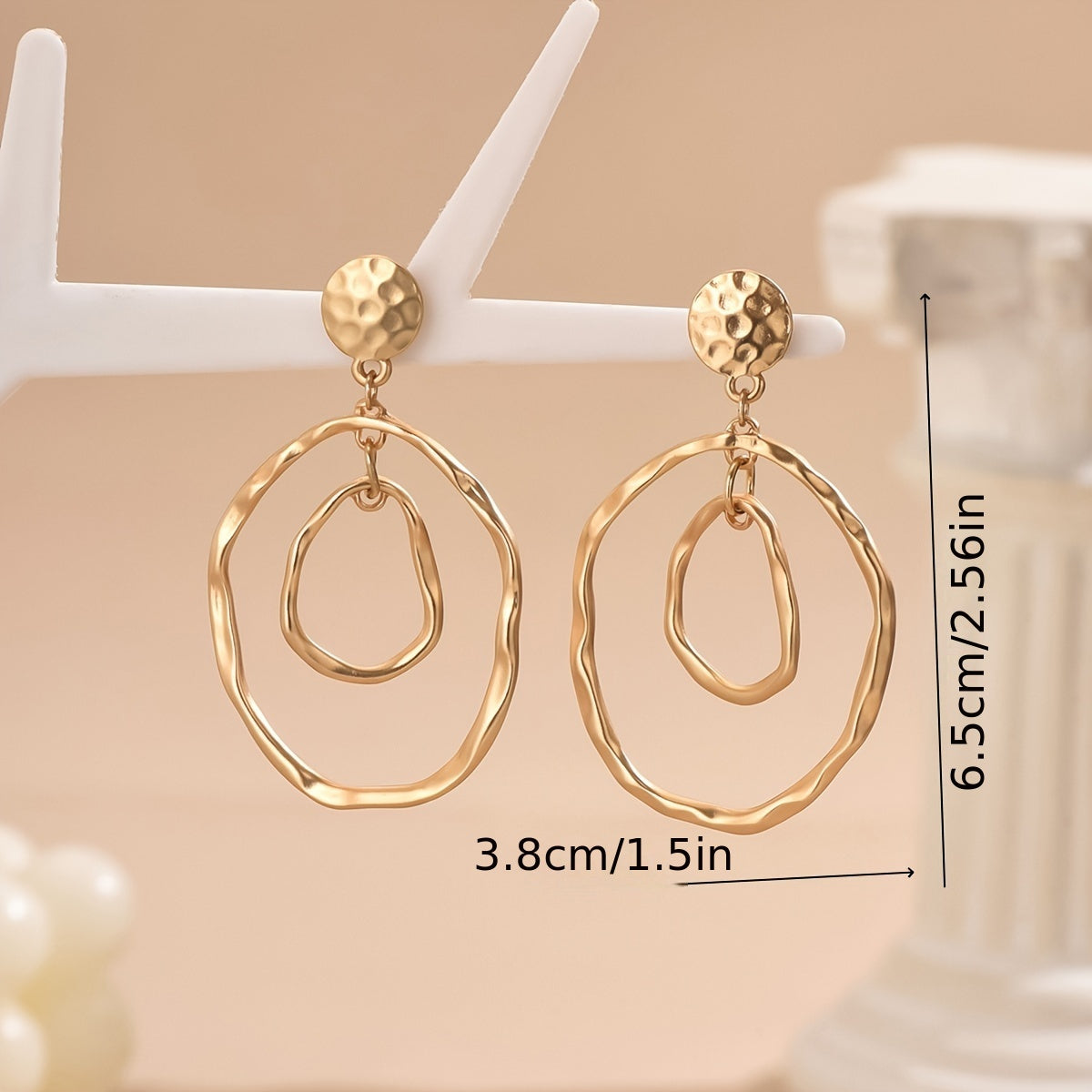 Boho Style Hammered Gold Double-Hoop Drop Earrings