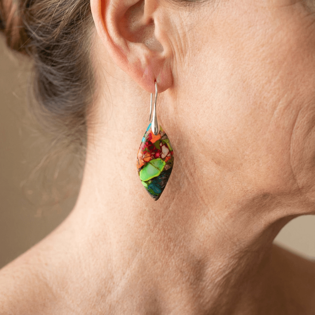 Mosaic Jasper Marquise Drop Earrings