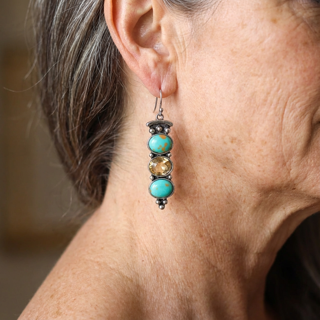 Vintage Natural Turquoise Stone Drop Earrings