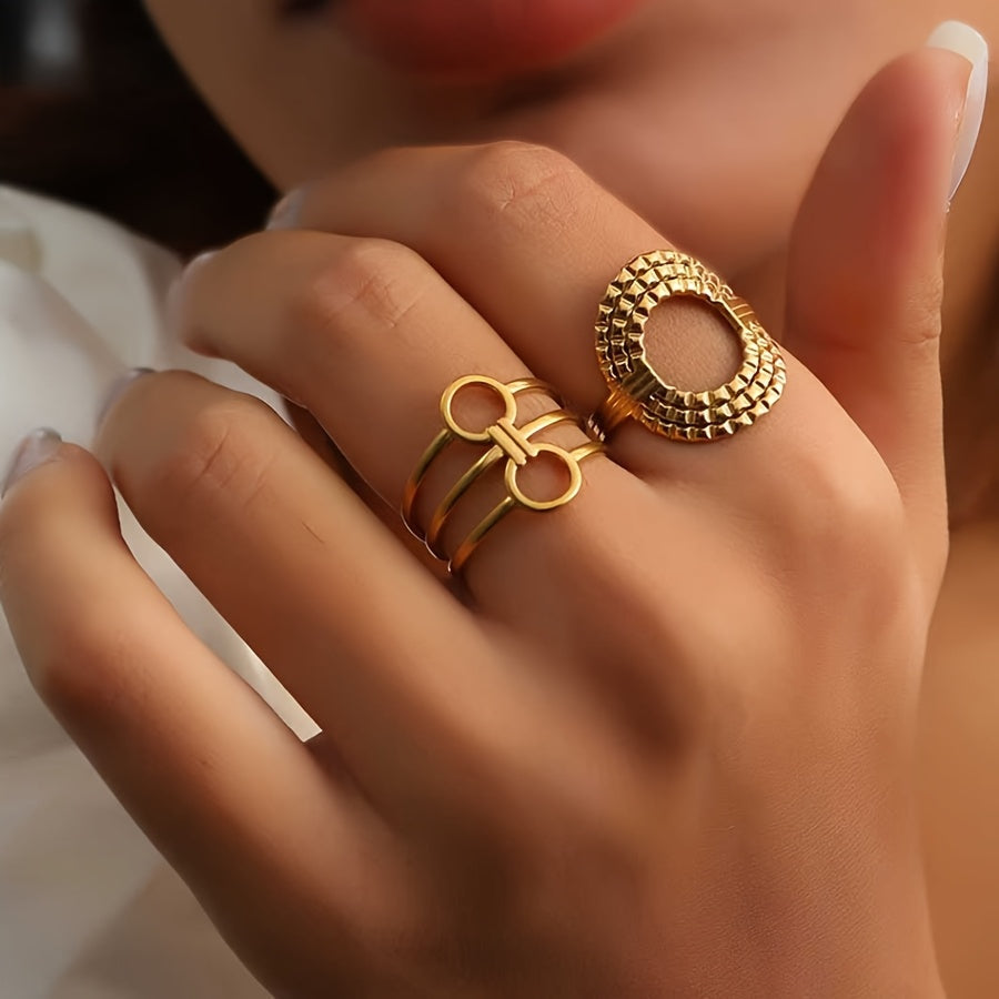 Minimal Design Wave-Style Gold Adjustable Ring Set