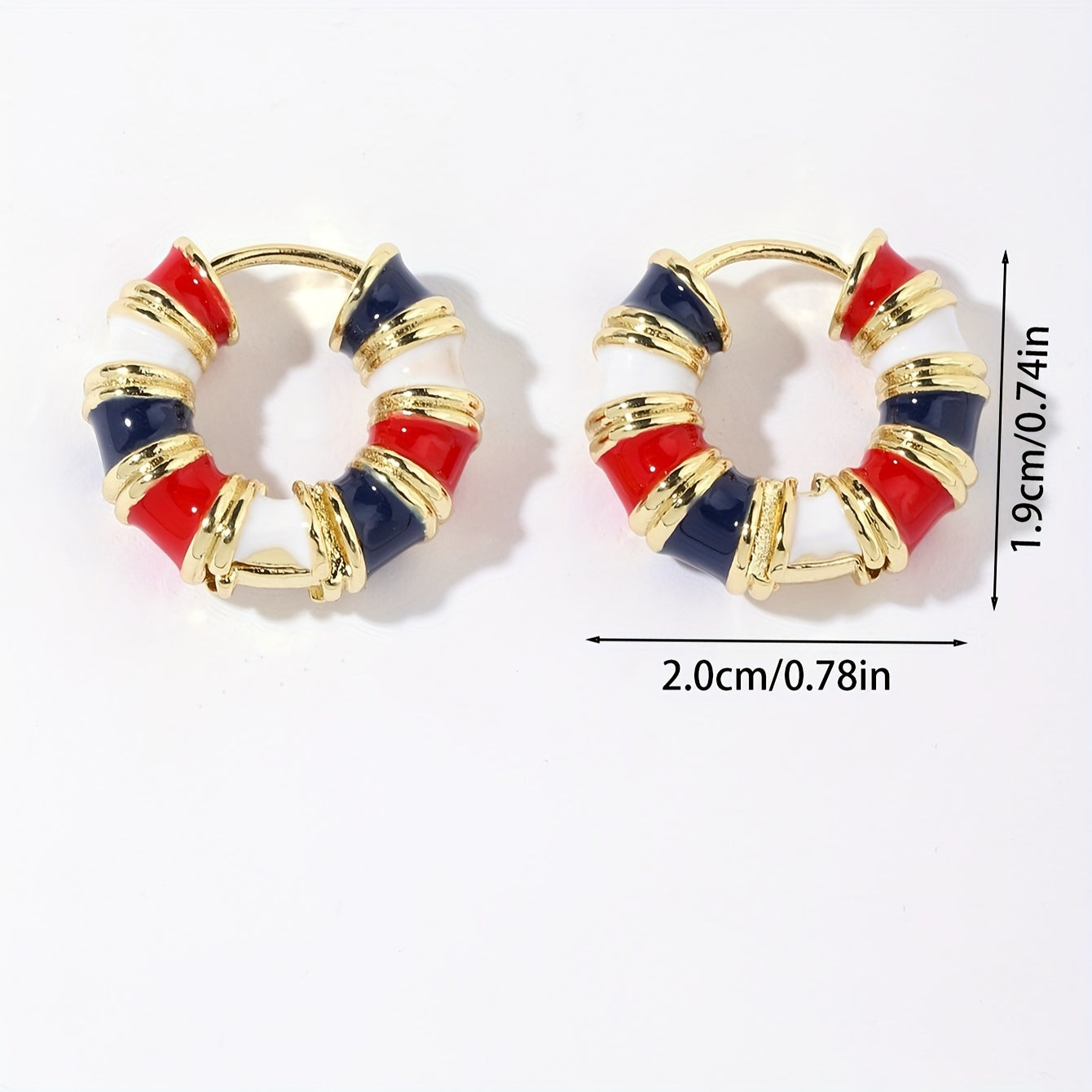 Vintage Enamel Huggie Hoop Earrings with Gold Accents