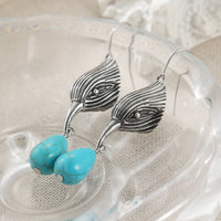 Vintage Silver Tone Geometric Irregular Shape Turquoise Drop Earrings
