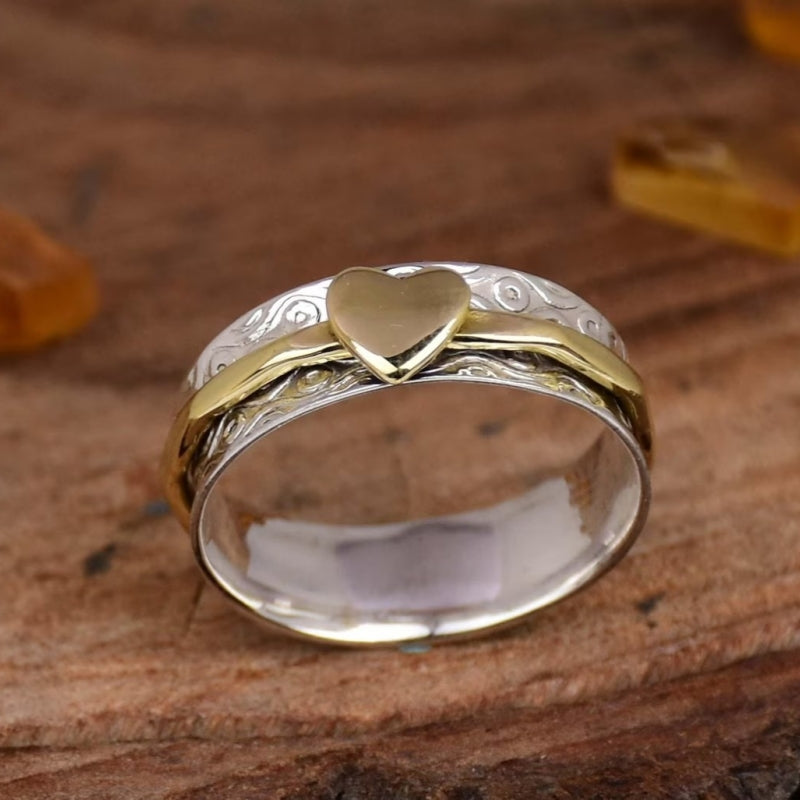 Bohemian Two Tone Heart Spinner Band Ring