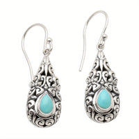 Vintage Teardrop Turquoise Silver Plated Drop Earrings