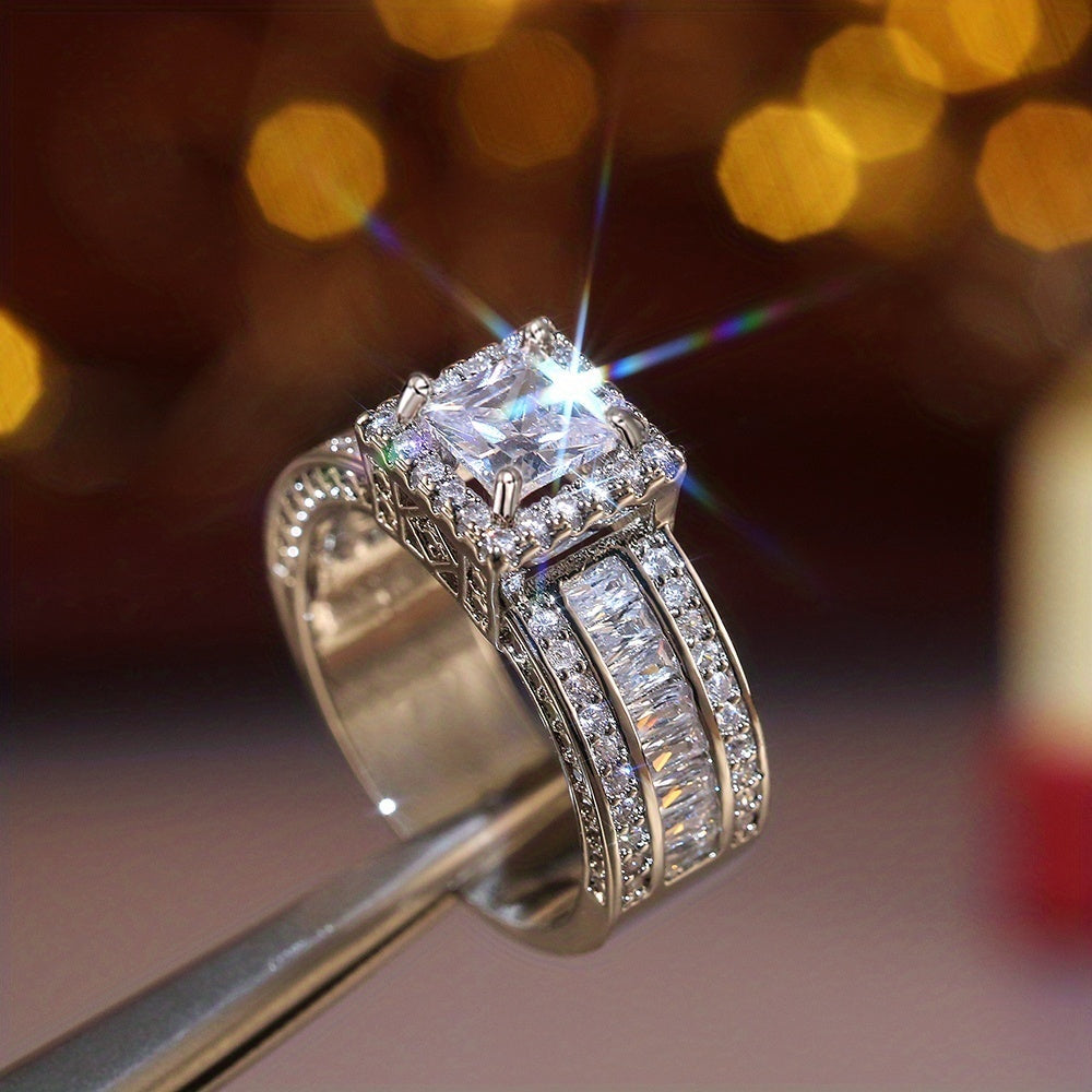 Elegant Square Zirconia with Radiant Cubic Ring