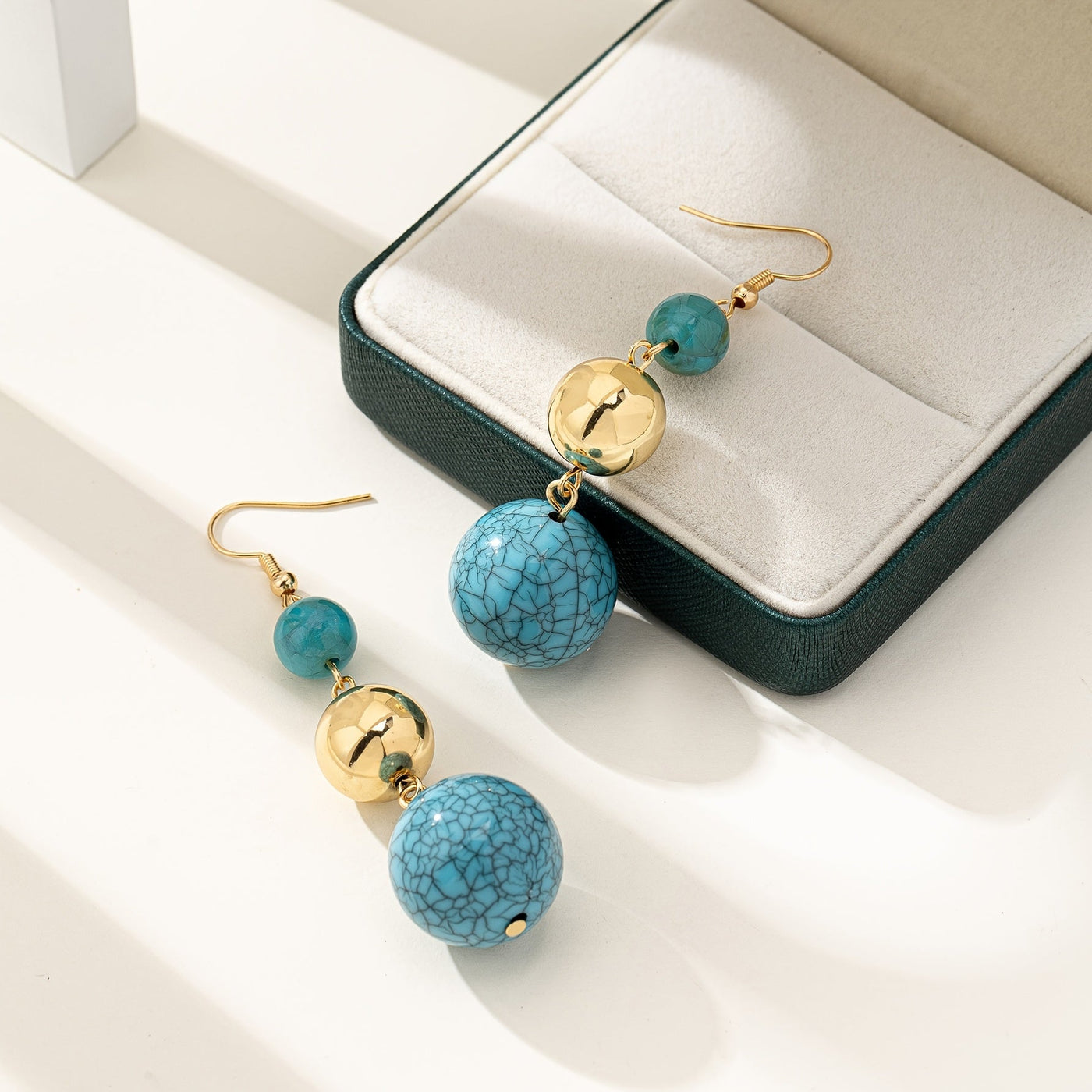 Vintage Gold Accent Boho Chic Turquoise Bead Earrings