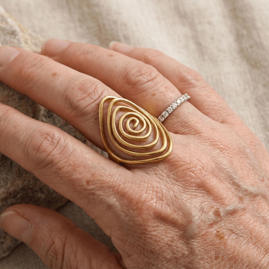 Vortex Sculptural Spiral Gold Statement Ring