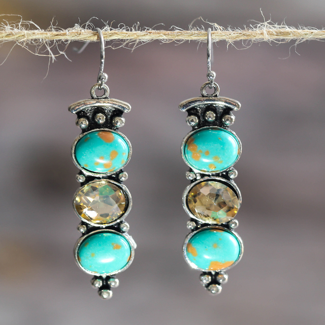 Vintage Natural Turquoise Stone Drop Earrings