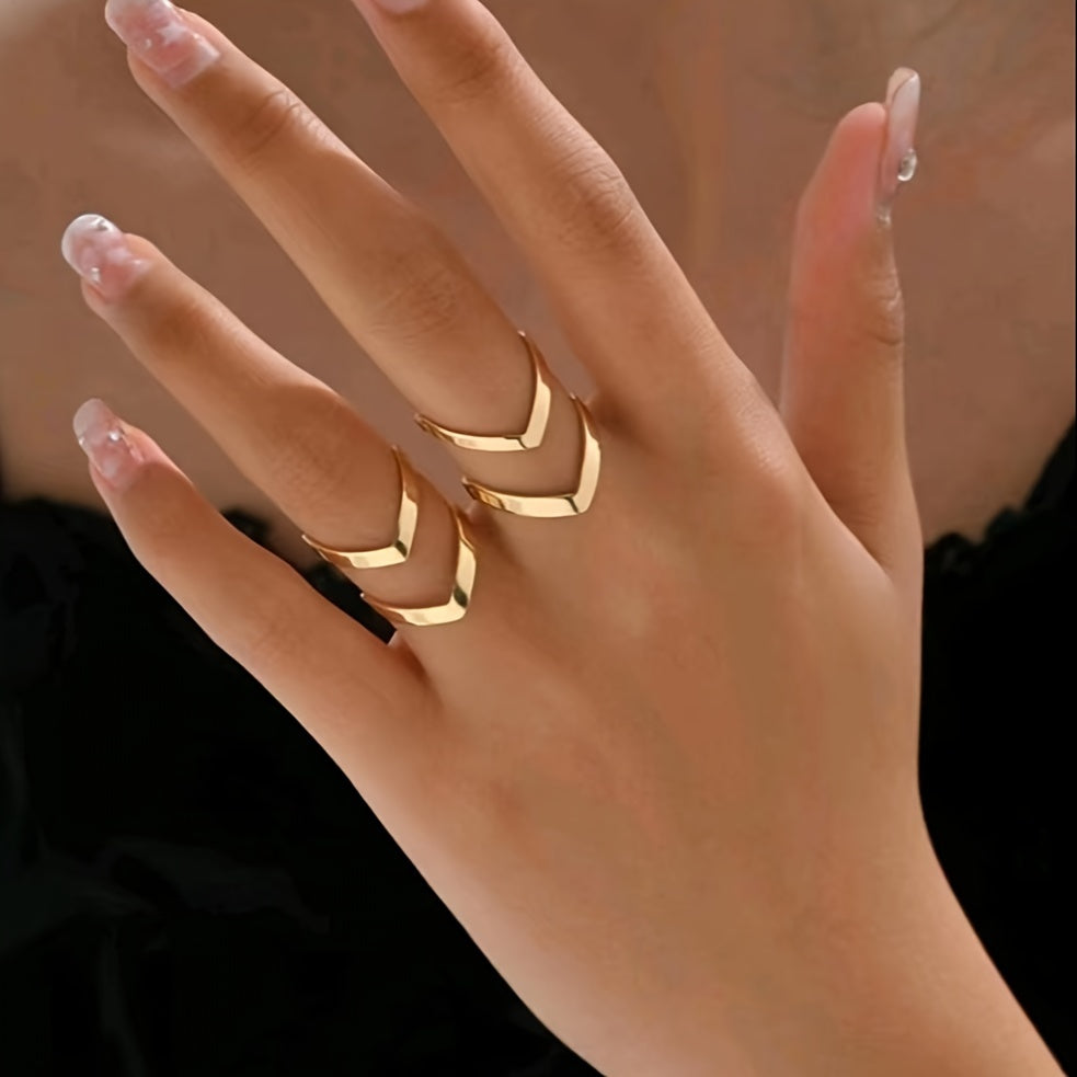 Silver Double-Layer V-Shape Adjustable Statement Ring