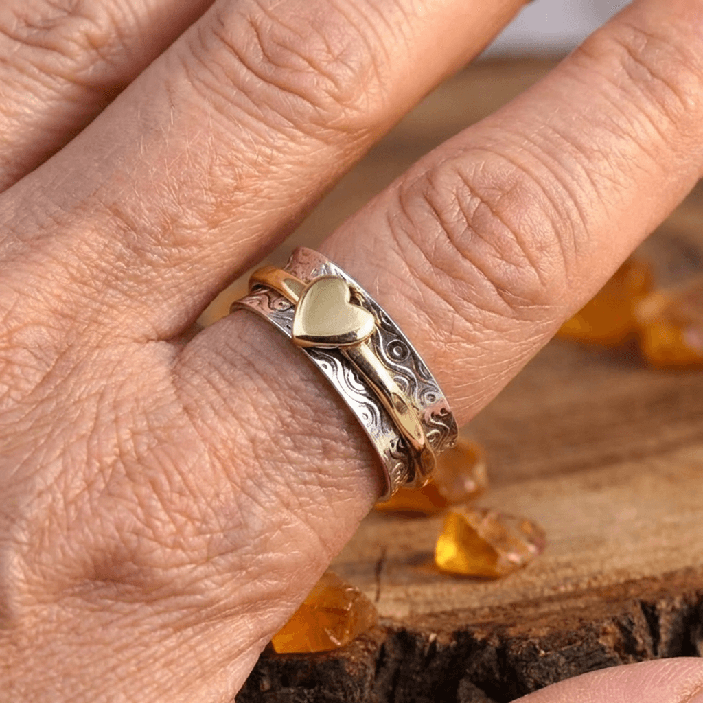Bohemian Two Tone Heart Spinner Band Ring