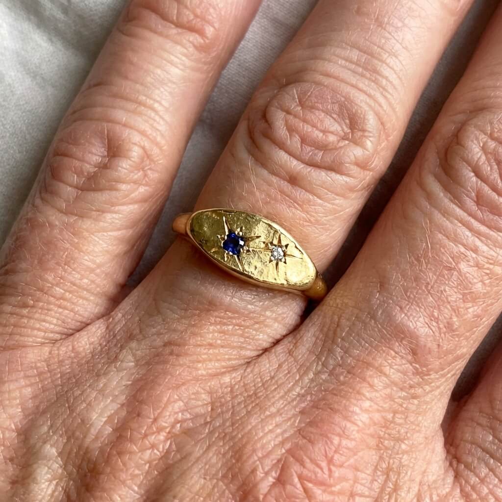 Vintage Celestial Blue Star Gold Plated Ring