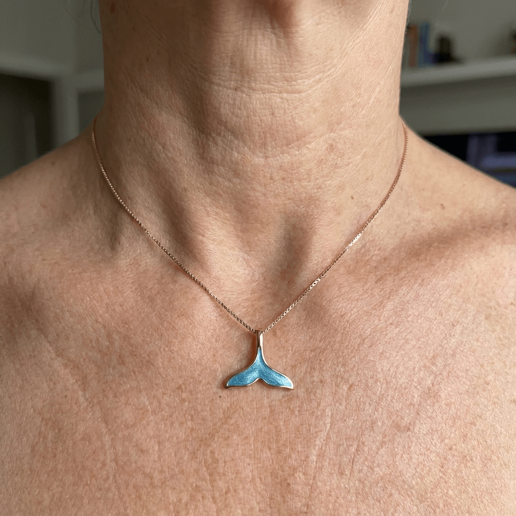 Gold Dolphin Tail with Blue Opal Inlay Necklace