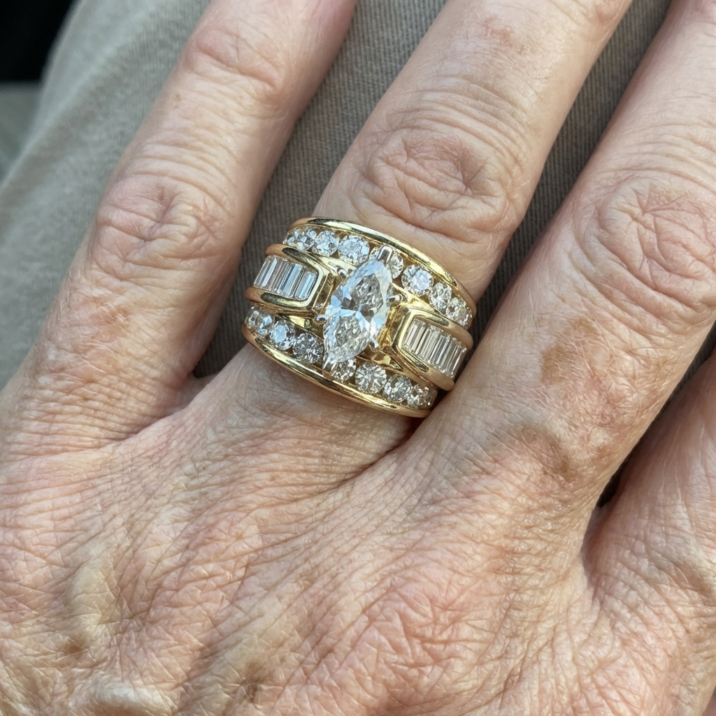 Vintage Split Princess Cut Zirconia Gold Plated Band Ring