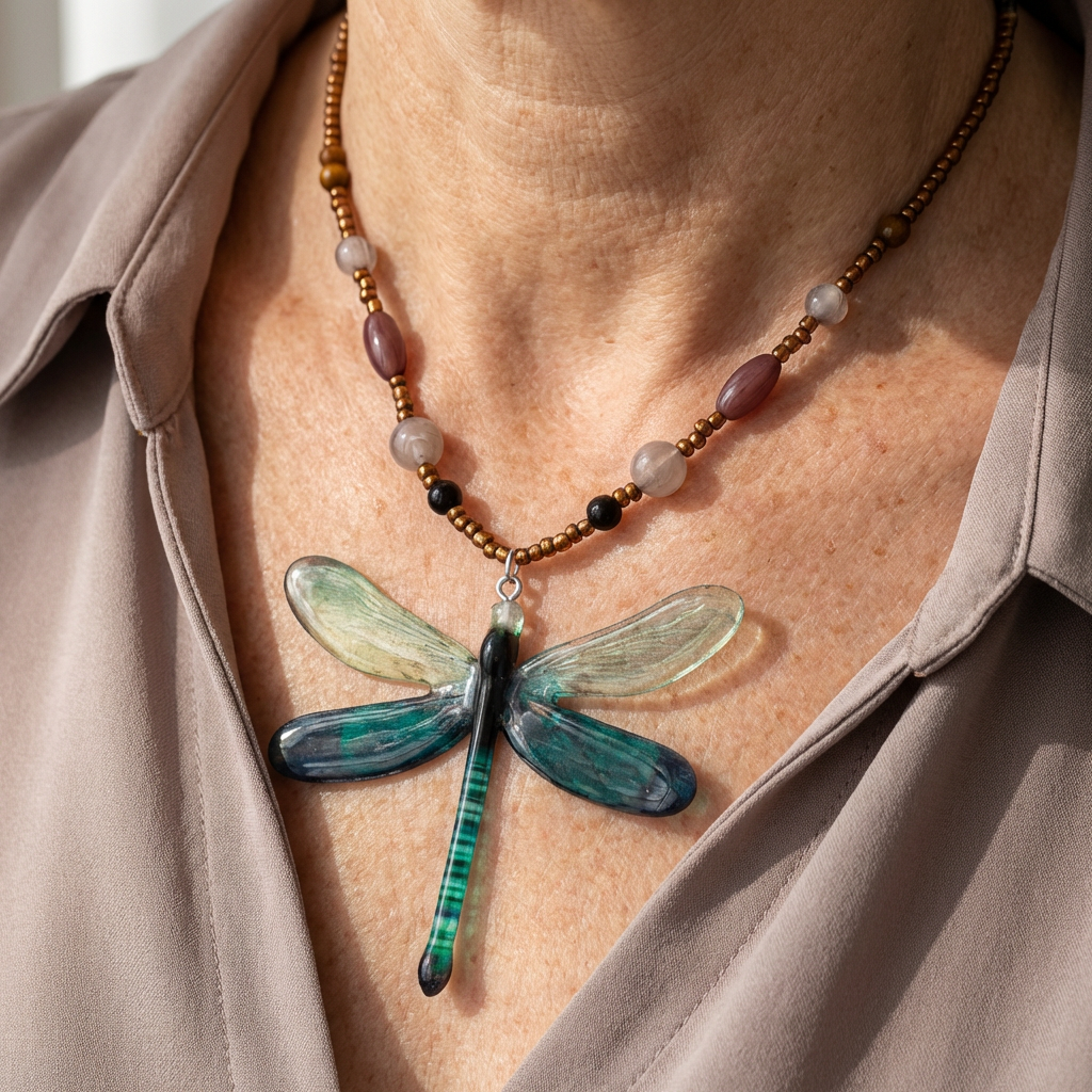 Bohemian Multicolored Beads Dragonfly Necklace