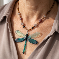 Bohemian Multicolored Beads Dragonfly Necklace