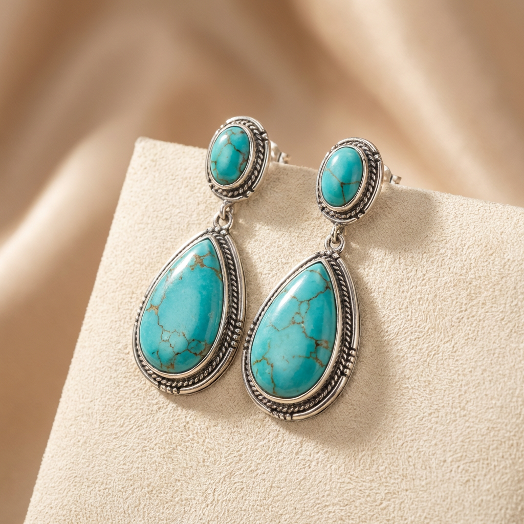 Elegant Vintage Turquoise Statement Necklace & Earrings