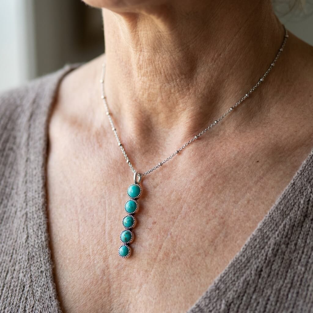 Vintage Ethnic Turquoise Geometric Pattern Pendant Necklace