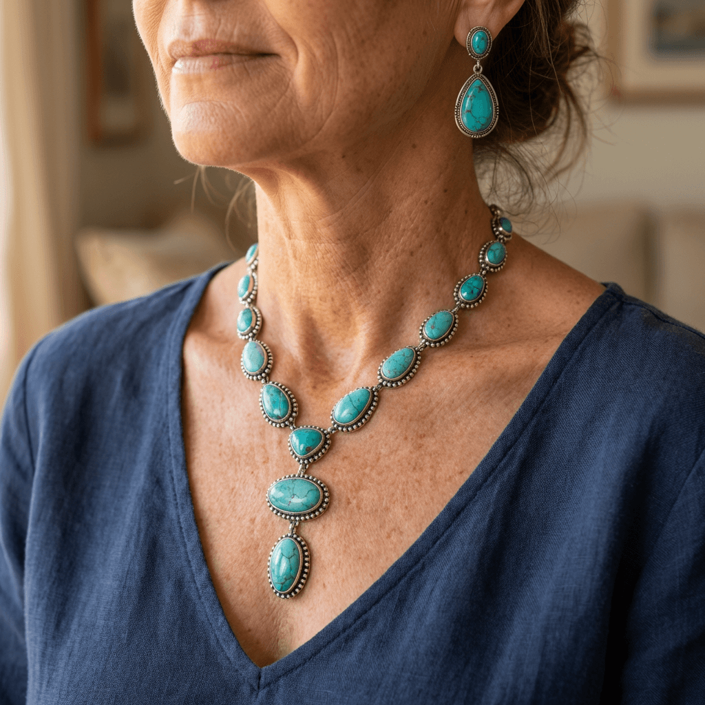 Elegant Vintage Turquoise Statement Necklace & Earrings