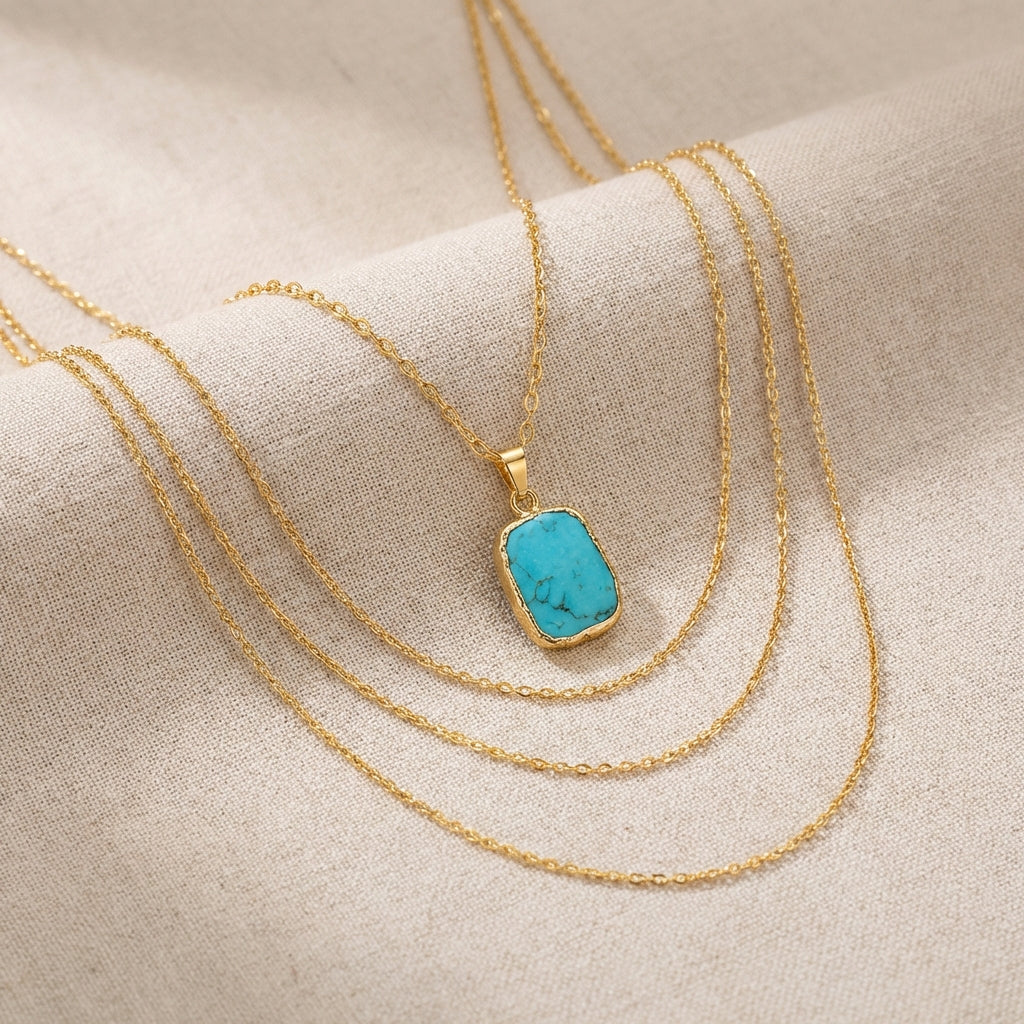 Elegant Turquoise Gemstone Gold Plated Necklace