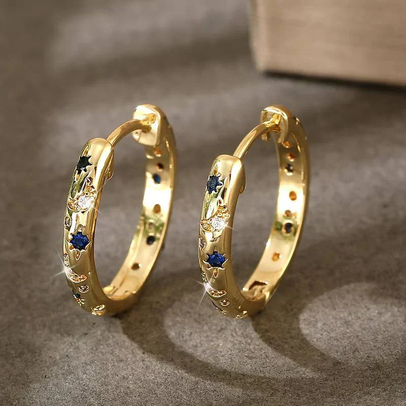 Vintage Celestial Star Hoop Earrings