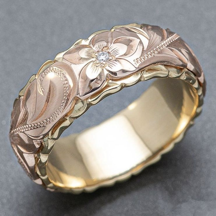 Vintage Rose Flower Style Gold Plated Ring