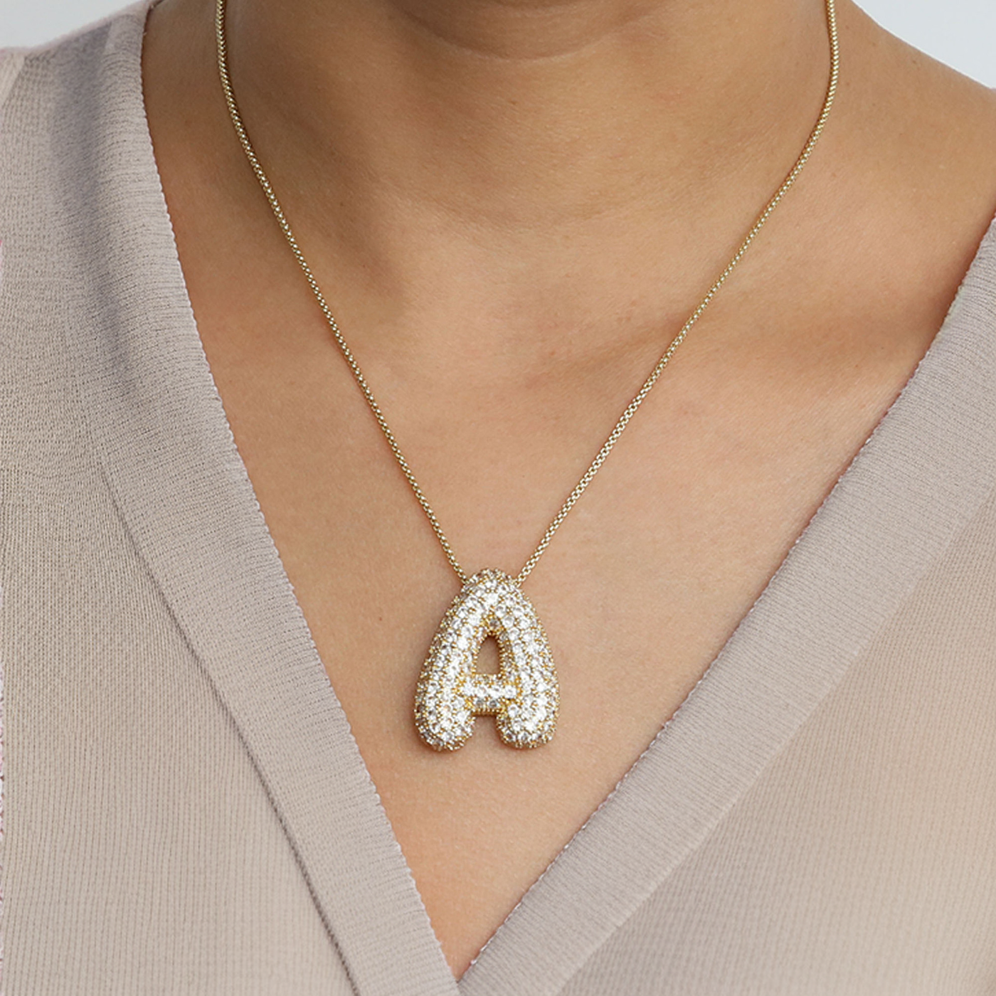 Pavé Diamond Bubble Initial Necklace