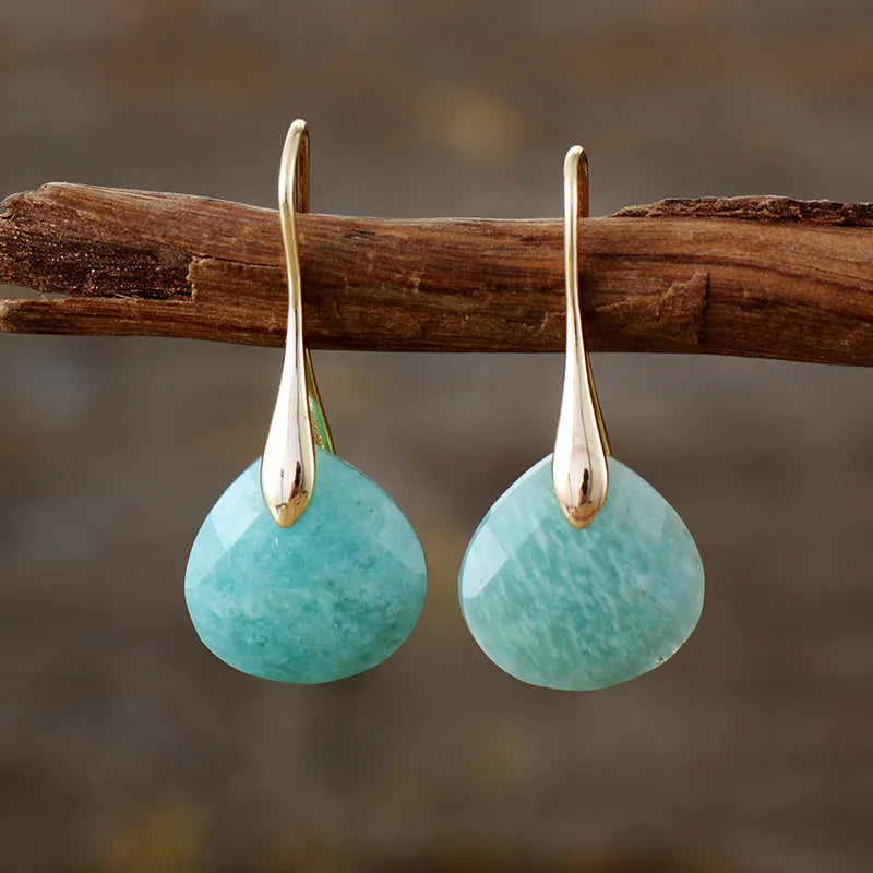 Amazonite Gold Drop Natural Stone Earrings